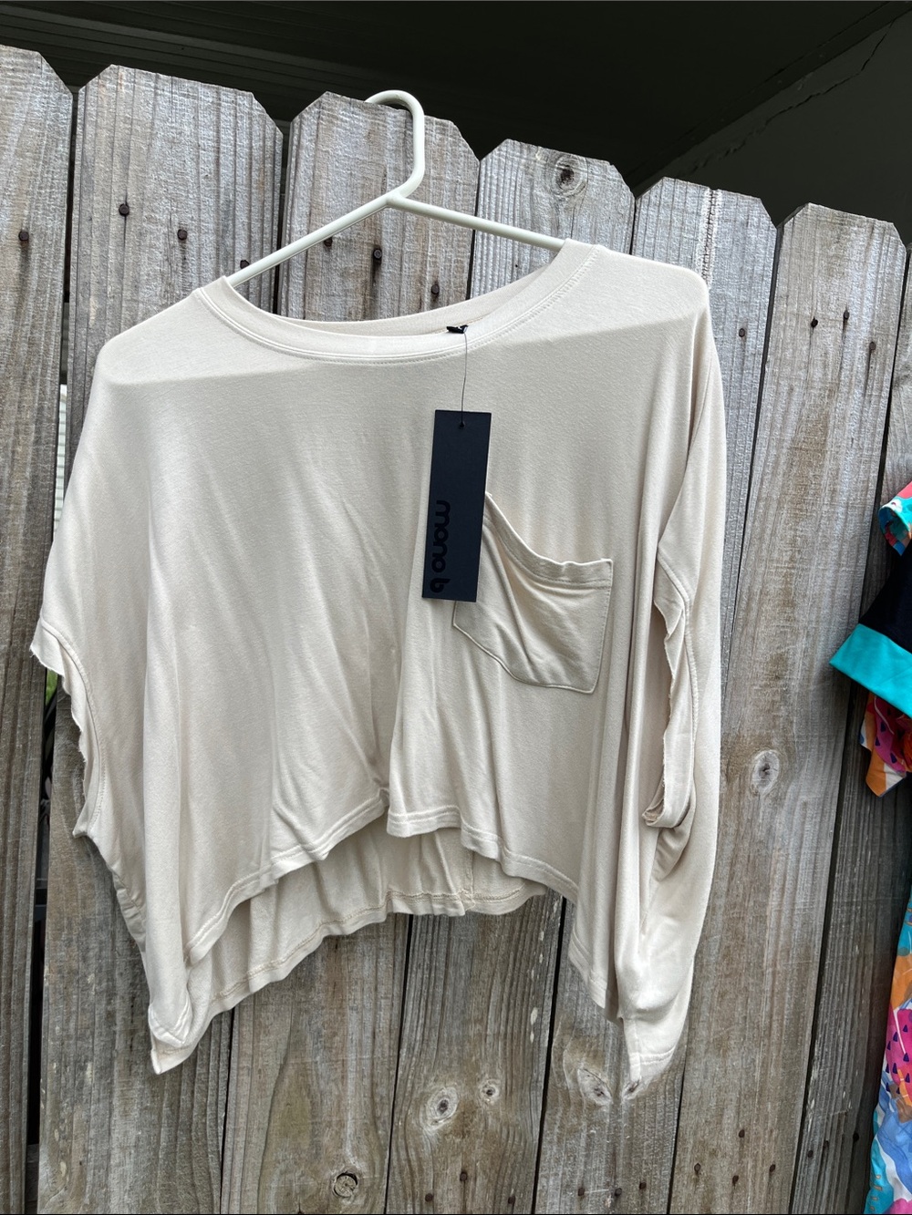 Mono B Cream Boxy Pocket Crop Top